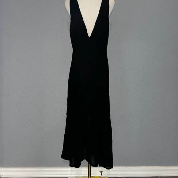 AURA Black Tiered Boho Maxi Dress with Deep V Neck Sheer Ruffled Skirt EUC -  L - Picture 6 of 14